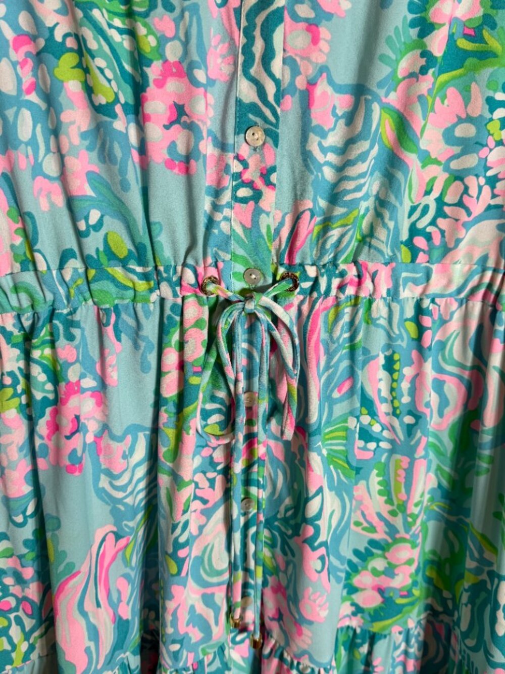 Lilly Pulitzer Cori Stretch Midi Shirt Dress Women's 10 Aqua La Vista Maxi NWOT - Picture 9 of 16